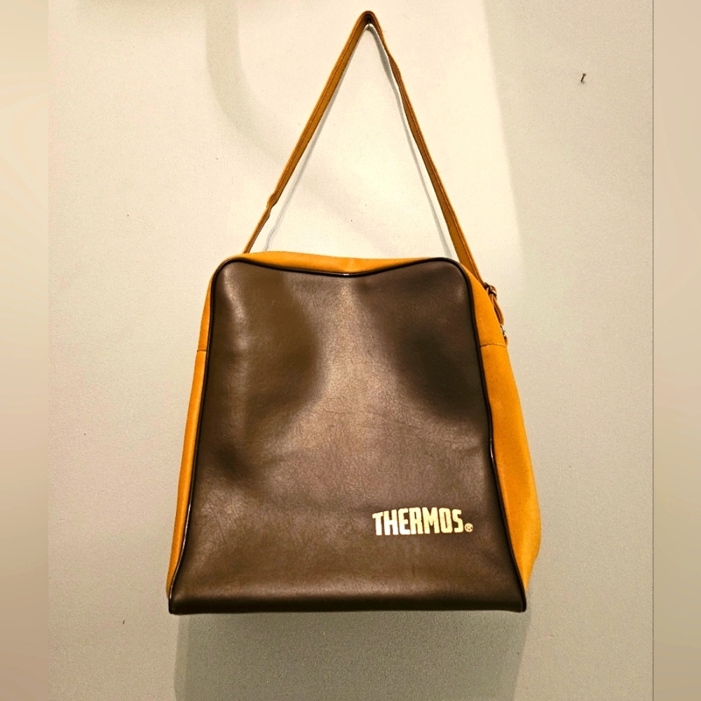 Vintage Brown & Tan Canvas Thermos Shoulder Bag